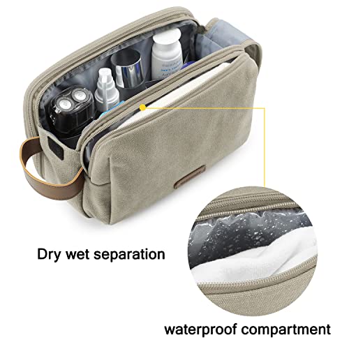 BAGSMART Toiletry Bag for Men, Canvas Travel Toiletry Organizer Dopp Kit Water-resistant Shaving Bag for Toiletries Accessories,Beige-Large