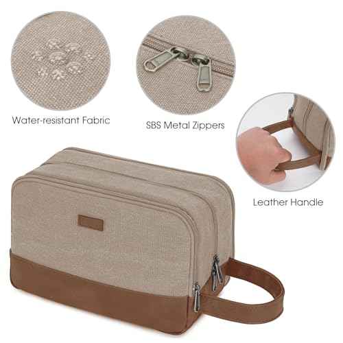 WANDF Travel Toiletry Bag for Men Large Toiletries Shaving Bag Water Resistant Hanging Dopp Kit Travel Accessories Bag for Women Men (Light Khaki)