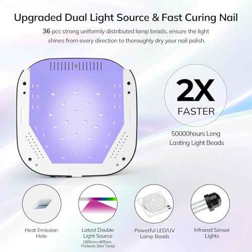 UV Light for Nails, Lavinda UV Nail Lamp 54W Rechargeable Nail Dryer Gel Polish Light with Large Touch Display, Professional Fast Curing Lamp with 4 Timer Setting Auto Sensor for Salon & Home
