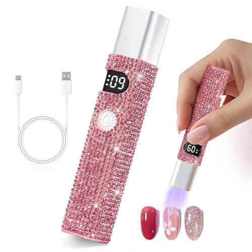 Handheld UV Light for Gel Nails,Mini LED Cordless Nail Lamp for Gel Nail Polish,Portable Flash Cure Lamp,Rechargeable USB Nail Dryer with LCD Display Fast Curing (Pink Diamond)
