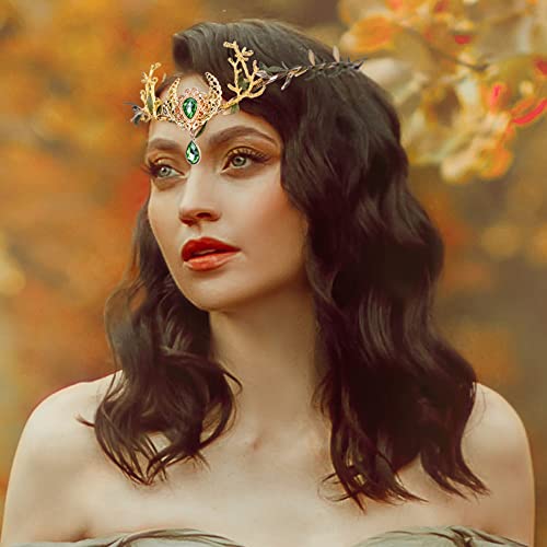 MOSTORY Handmade Moon Elf Crown - Fairy Flower Headpiece Woodland Crown Elven Circlet for Women Girls Renaissance Halloween Cosplay Photo Shoot