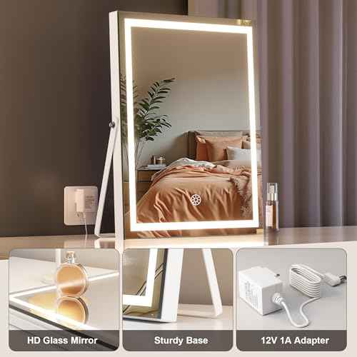 MINISO Vanity Mirror with Lights, 9.8" x 11.8" LED Makeup Mirror, Light & Brightness Adjustment, Smart Sensor, Aluminum Alloy Metal White Frame, with 5X Magnifying Glass