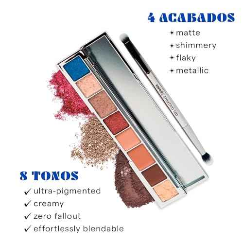 SARELLY, La Mil Sombras Palette, 8 Shades & 4 Finishes, with Mirror and Makeup Brush, Sarelly Creative Lab