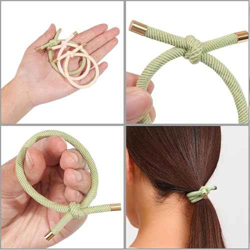 56 PCS Elastics Knotted Hair Ties for Women, Adjustable No Damage Ponytail Holders for Women Girls, 5MM Rubber Bands for Hair, 8 Colors