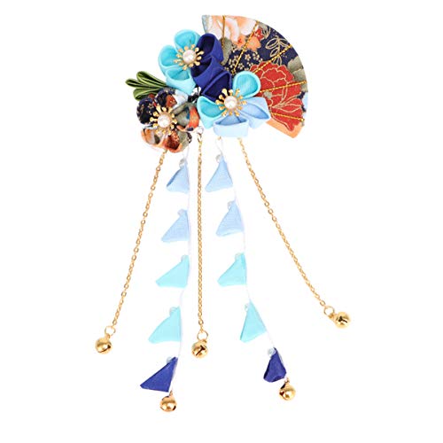 Beaupretty Japanese Style Flower Hair Clip Kimono Flower Kanzashi Hair Ornament Clip Barrette with Long Tassel Kimono Hanfu Accessories for Womens Girls (Color 1)