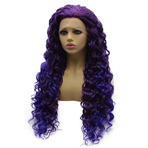 iwonawig Iewig Long Curly Ombre Purple Wig for Women Synthetic Lace Front 2 Tones Heat Friendly Wig