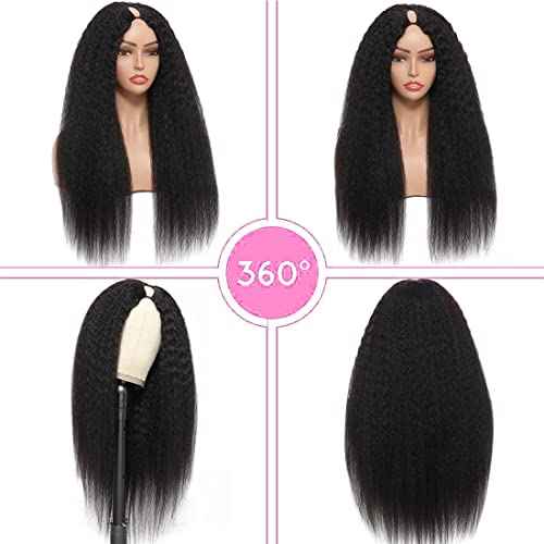 V Part Kinky Straight Human Hair Wigs - 22inch Virgin Hair V Shape Half Wigs for Black Women