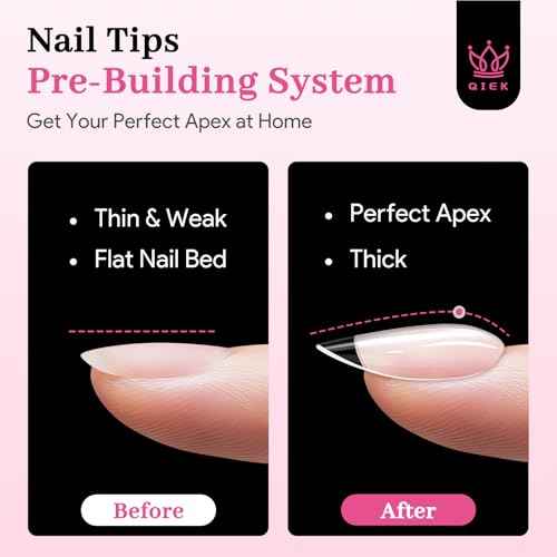 Short Almond Pre-Building Nail Tips, 15 Sizes 240 PCS Pre-shaped Apex Clear Soft Press On Fake Nail Half Matte Gel Nail Extensions Strong Thick Acrylic Tip for DIY Beginners & Salon Manicure