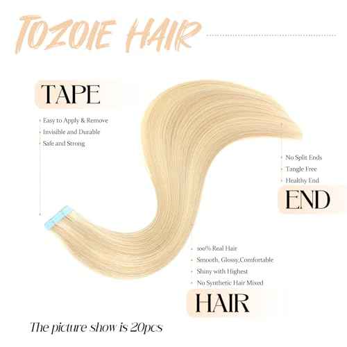 Tape in Hair Extensions Human Hair, Chotolate Brown 20pcs 22 Inch Hair Extensions Real Human Hair Tape in Straight Invisible Tape in Hair Extensions for Women (18p613, 22 Inch)