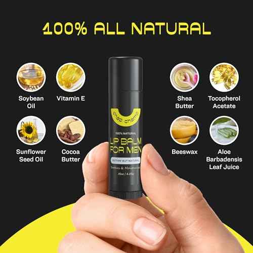 Lip Balm for Men - All Natural Chapstick - Great Stocking Stuffer - Vitamin E and Beeswax - Chapstick for Men - Peppermint, Coconut & Vanilla Lip Balm - Made in the USA (6 pack)