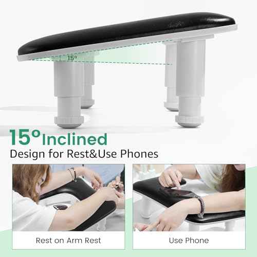 Big Arm Rest for Nails Tech: 2nd Generation U-Shaped Manicure Nail Arm Rest Stand Height Adjustable Armrest Microfiber PU Leather Hand Rest Pillow for Acrylic Nails (Black)