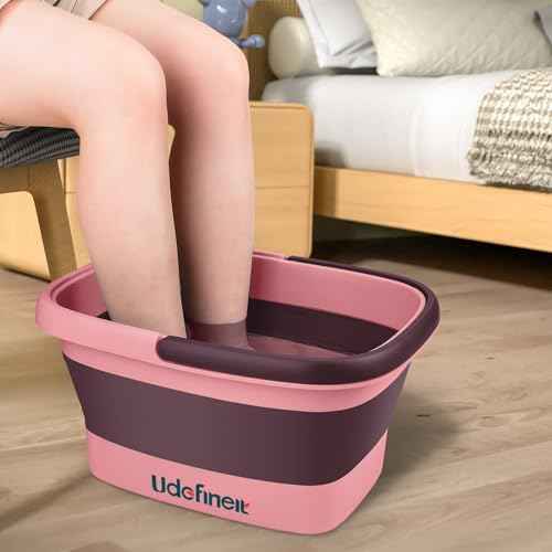 Udefineit Collapsible Foot Bath Basin with Handle, 15L/4 Gallons, Foldable Foot Bath Tub, Foot Soaking Basin with Massage Acupoint, Pedicure Foot Spa Tub for Home Dry Cracked Feet Treatment - Pink