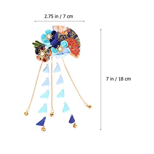 Beaupretty Japanese Style Flower Hair Clip Kimono Flower Kanzashi Hair Ornament Clip Barrette with Long Tassel Kimono Hanfu Accessories for Womens Girls (Color 1)