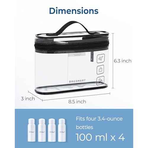 BAGSMART TSA Approved Toiletry Bag, 3 Pack Clear Makeup Cosmetic Bag Organizer, Quart Size Travel Bag for Toiletries, Carry-on Travel Accessories Essentials, Black-3pcs