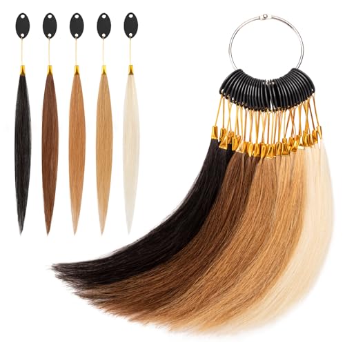 Noverlife 30PCS Pure Human Hair Swatches for Testing Color, 5 Colors 8" Blonde Hair Swatches with Gold Buckles, Natural Remy Human Hair Swatches Testing Color Ring for Salon Hairdressing