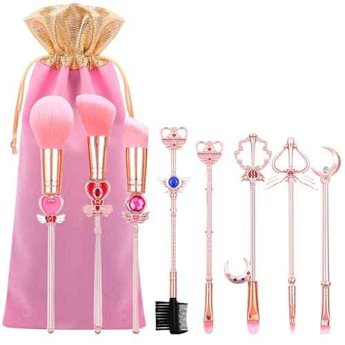 Makeup Brushed Set 8PCs Sailor Moon Magical Girl Golden Cosmetic Brush Tool Pink Eyeshadow Brushes Eyeliner Eyebrow Essential Cosmetic Brush Kits