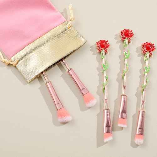 Rose Eye Makeup Brush Set - 5pcs Metal Wand Makeup Brushes Soft Synthetic Fiber Eyebrow EyeshadowFoundation Blending Lips Brushes Makeup Tools, Gift for Women Sister Girlfriend (New Rose Gold)