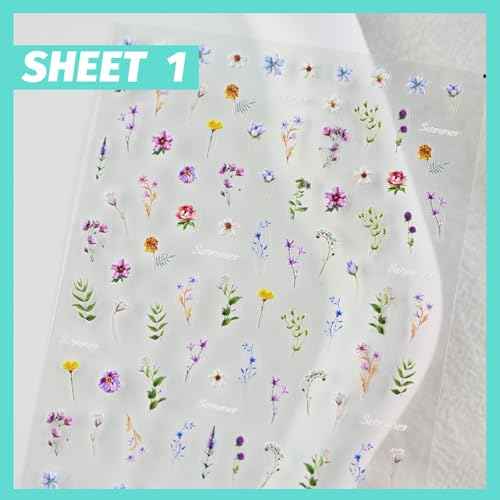 Flower Nail Art Stickers 3D Embossed Nail Decals for Nail Art Design Self-Adhesive Spring Summer Nail Accessories for Women Nail Art Supplies 3 Sheets