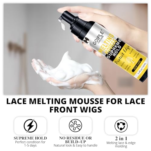 Lace Melting and Holding Mousse Glue-Less Hair Adhesive for Wigs, Wig Glue Lace Melting Spray Lace Melt Mousse for Closure Wigs Extensions, Wig Melting Mousse Supreme Hold for Wig Hair Wig Remover Kit
