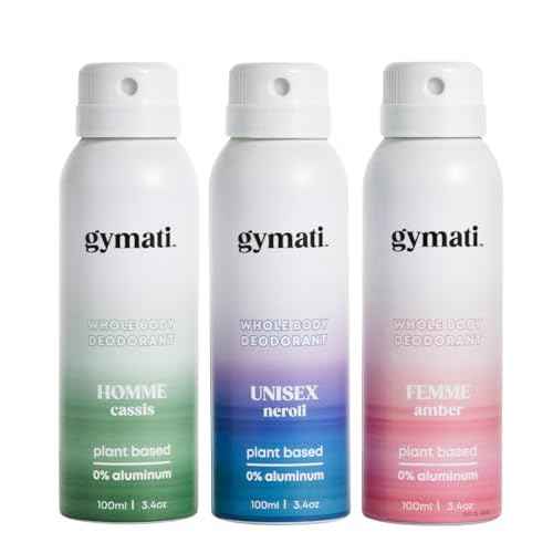 Gymati - Fitness Deodorant Spray - Men & Women - Aluminum-Free - All Day Protection - Built For Sweat - Air-Powered - Vegan & Plant-Based - Made in USA - Unisex+Homme+Femme -3.4oz Travel Size -3 Pack