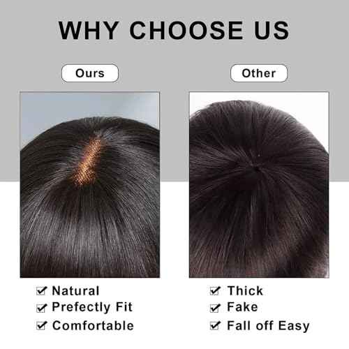 Short Bob Wig with Bangs for Black Women Human Hair Glueless Straight Layered 2x1 Transparent HD Lace Wigs Natural Black Color 16 Inch