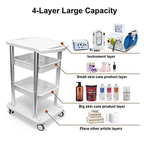 Facial Trolley Beauty Salon Cart 4 Layers Tray Sliver Colour Al Frame with White ABS Wheels Elitzia ETTRO5S