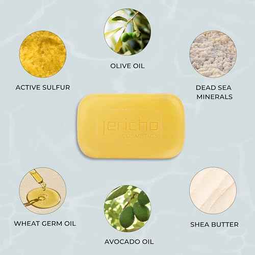 Jericho Dead Sea Sulfur Soap with Olive Oil ? Helps with Acne, Psoriasis, Eczema & Blackheads ? For Oily to Normal Skin ? Vegan Face & Body Bar for Men & Women, 4.4 Oz / 125 g (Pack of 6)