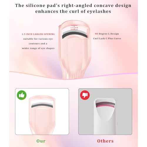 Heated Eyelash Curler Premium PRO - Fast Heat up in 8s - 24 Hours Long Lasting - Rechargeable Electric Eyelash Curler with Type-C, Innovative L Silicone, 2 Heat Modes, Anti-Burn Eyelid, Pink-DC