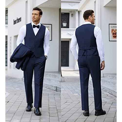 COOFANDY Men's 3 Pieces Suit Slim Fit Tuxedo Set One Button Shawl Lapel Dinner Prom Jacket Vest Pants with Tie