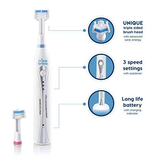 Triple Bristle Original Sonic Toothbrush + Replacement Heads Pink 2pk