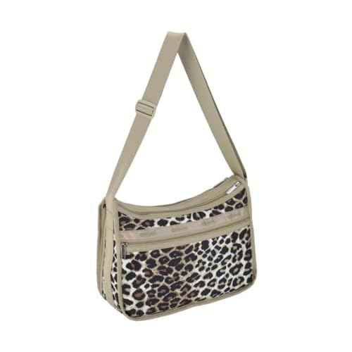 LeSportsac Flaxen Leopard Deluxe Everyday Crossbody Bag + Cosmetic Bag, Style 7507/Color U299, Fashion Trending Modern Abstract Interpretative Leopard Design in Cocoa, Palomino & Sleek Black