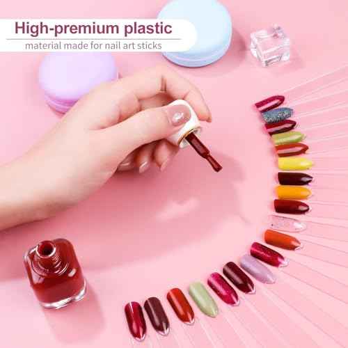 Nail Color Swatches Sticks with Ring, 50Pcs Clear Fan Shape Nail Art Polish Display Tips with Number Stickers False Nail Sample Sticks, Transparent nail Practice-Tips for Manicure