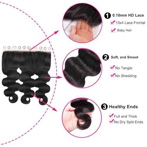 20 Inch 13x4 0.1mm SKINLIKE Ultra Thin Invisible HD Frontal Body Wave Transparent Lace Frontal Closure Melt Into Skin Easily Pre Plucked With Baby Hair 12A Grade Brazilian Human Hair