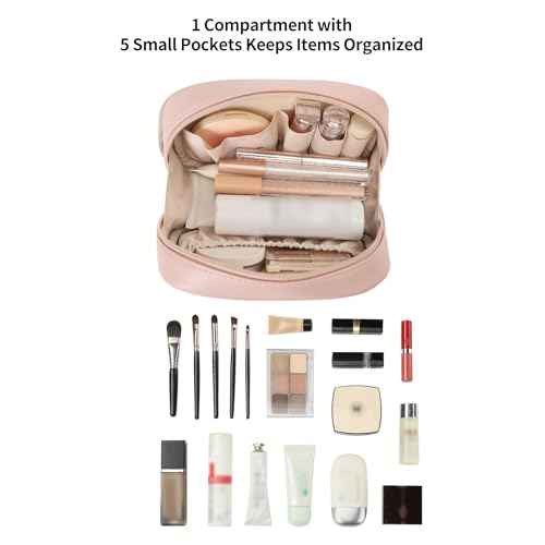RIGHT AWAY Small Makeup Bag for Purse,Travel Cosmetic Bag Organizer for Women,Cute Make Up Pouch Waterproof Toiletry Bag with Zipper,Portable Makeup Case Skincare Bag for Travel Accessories(Pink)