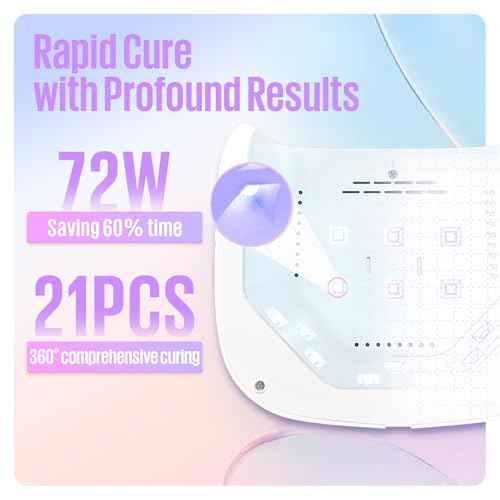 MEFA 72W White UV Nail Lamp with Gel Base and Top Coat, UV Light for Nails with 3 Timers, 21pcs Lamp Beads , Light with Gel Top Coat for Women Home Salon