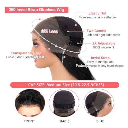 360 Lace Front Wigs Hman Hair Body Wave 360 Drawstring Human Hair Wig Glueless Pre Plucked HD Lace Pre-Bleached Knots Pre-Cut Natural Hairline (Natural Black, 18 inches)