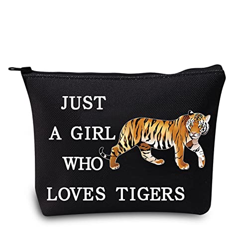 LEVLO Funny Tiger Cosmetic Bag Animal Lover Gift Just A Girl Who Loves Tigers Makeup Zipper Pouch Bag Tiger Lover Gift (Loves Tigers Black)