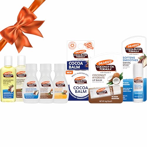Palmer's Coconut Oil, Shea Butter, Cocoa Butter Formula Mini Easter Basket Stuffers (8 Piece bundle) - Moisturizing Body Oil, Body Lotion, Cocoa Balm, Swivel Stick & Lip Balm, Hydrating Skin Care