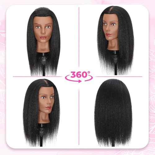 18'' Firstwon Mannequin Head Human Hair with 100% Real Hair Cosmetology Manikin Doll Head for Hair Styling Mannequin Head for Braiding with Table Clamp Stand and Tools(18Inch-Tripod)