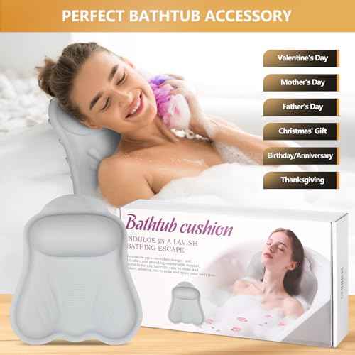 Inflatable Bath Pillow for Tub - Adjustable Firmness Silicone Bathtub Pillow for Epsom Salt Soaking & Spa Neck-Relaxing, Head & Back Reclining Support Cushion, Xmas Gift for Couples, Parent, Friends