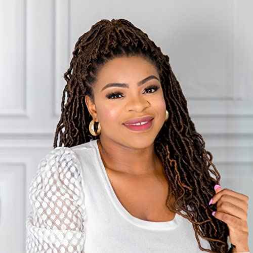 Toyotress Faux Locs Crochet Hair - 20 Inch 6 Packs Soft Natural Ombre Brown Long Pre-looped Faux Locs Crochet Braids, Curly Wavy Synthetic Braiding Hair Extensions (20 Inch, T30-6P)