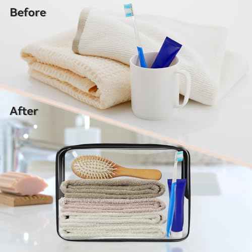TISRATOK 16 PCS Clear Makeup Bag, Travel Essentials Toiletry Bag, Transparent PVC Cosmetic Organizer Toy Storage Pouch for Women Men - Black,Medium