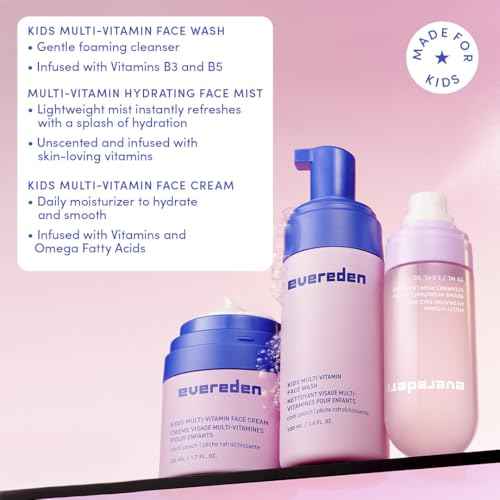 Evereden Kids Multi-Vitamin Hydrating Face Mist, Face Wash, & Kids Face Cream Set: Clean, Vegan, and Multivitamin-Rich Kids Skin Care Set for 6 & up - Moisturize, Nourish, Protect, & Refresh