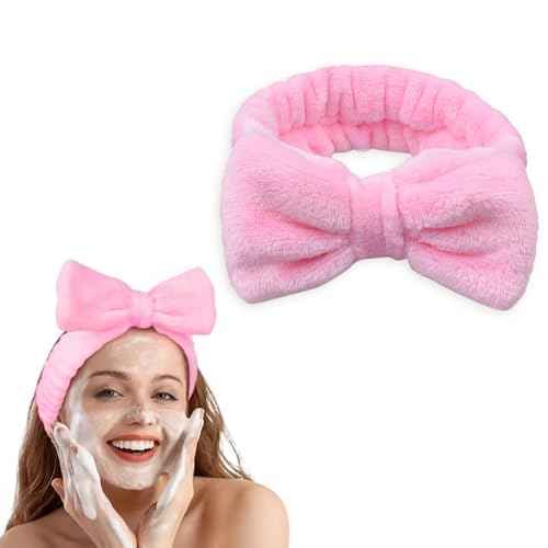 Spa Headbands,Makeup Headbands for Women,Facial Headband Bulk,Soft Coral Fleece Headband for Makeup,Cosmetic Head Wraps,Bow Hair Bands for Face Washing Shower Skin Care (pink, 25pcs)