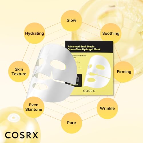 COSRX Advanced Snail Mucin Glass Glow Hydrogel Face Masks Skincare 3 EA, Collagen Face Mask, Travel Essentials, Overnight Face Mask, Korean Skin Care, Stocking Stuffers for Women