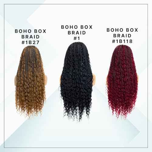 PIB 24'' Full Lace Bohemian Box Braid Wig - Knotless Braided Wigs for Black Women - Synthetic Braided Wig with Natural Baby Hair - Off Black and Brown #1B30