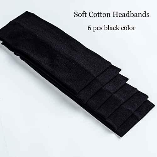 6 Pcs Black Headbands for Women Hair Cotton Headband Non-slip Stretchy Elastic Head Wrap Holder Hair Accessories