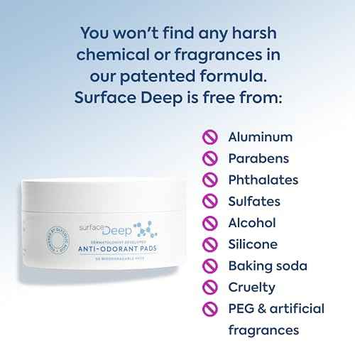 Surface Deep Anti-Odorant Pads ? Deodorant Odor Prevention & Skin Care in One | 50 Pads in Jar | Dermatologist-Developed | Glycolic Acid Exfoliation | Aluminum-Free, Vegan & Cruelty-Free