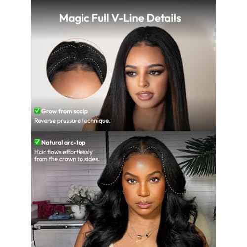 KLAIYI EasiContour V Part Wig Human Hair Body Wave Glueless Upgrade U Part Wig No Leave Out No Gel Clip in Half Wig V Shape Pull and Go Beginner Friendly Ready to Wear Natural Black Color 150% 16Inch