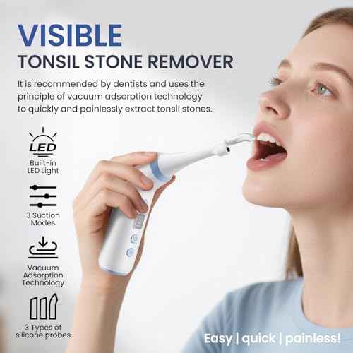 Tonsil Stone Remover with Camera, Electronic Tonsil Stone Removal Kit with LED Light,3 Suction Levels,Fight Bad Breath,Tonsil Stone Vacuum,USB Rechargeable